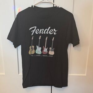 Fender Black T-Shirt with Colorful Guitar Graphics